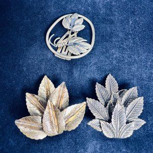 Vintage Lot Of 3 Gold Tone Leaf Dress Clips
